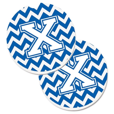 Carolines Treasures Letter x Chevron Blue and White Cup Holder Car Coaster, PK2 CJ1045-XCARC